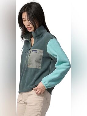 Patagonia Microdini Half-Zip Two-Tone Fleece Pullover - Teal & Aqua Sleeves